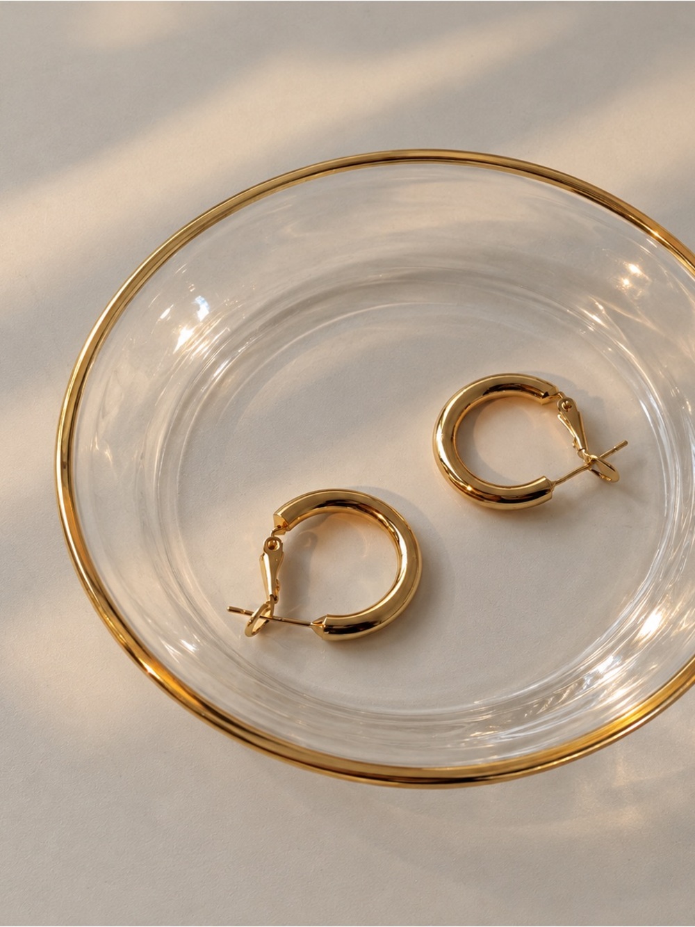 Gold-Tone Huggie Hoop Earrings, 925 Sterling Silver Posts, 2.1cm